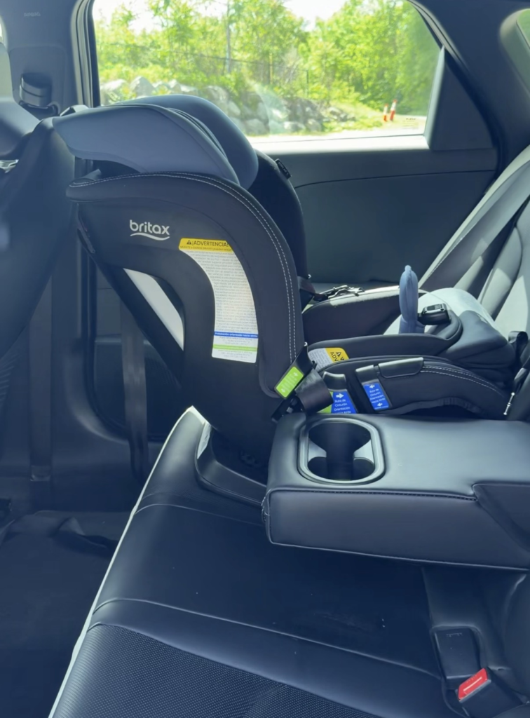 Britax car seat installed in the back seat of the 2026 Kia K4 hatchback