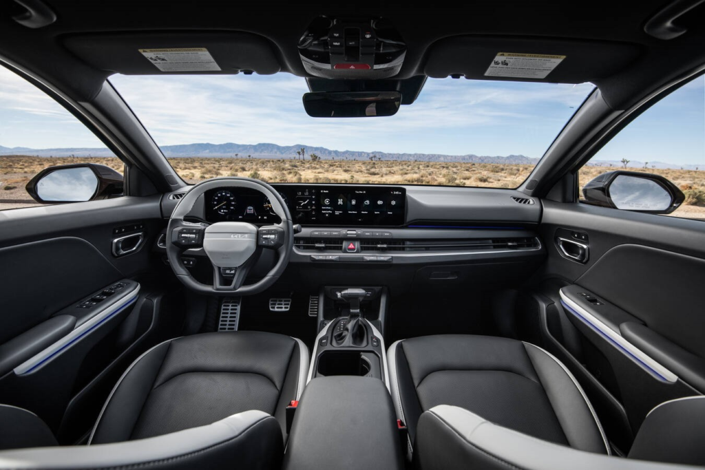 2026 Kia K4 GT-Line Turbo interior showing the dual digital displays and dashboard layout