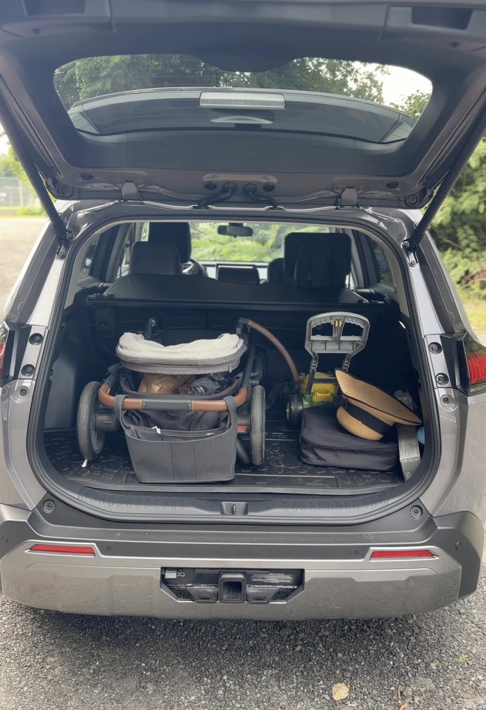 UPPAbaby Cruz stroller in the trunk of the 2026 Toyota RAV4 Woodland with room to spare