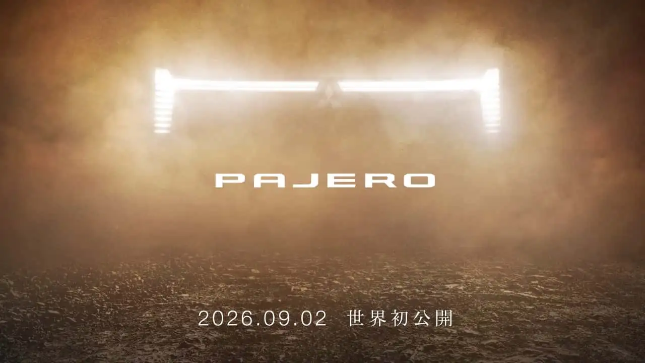 Mitsubishi Pajero teaser with lit light bar and September 2 reveal date