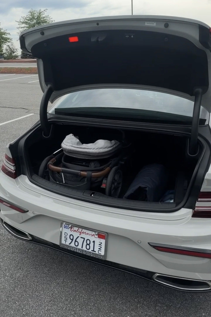 Stroller loaded in the 2025 Genesis G80 trunk
