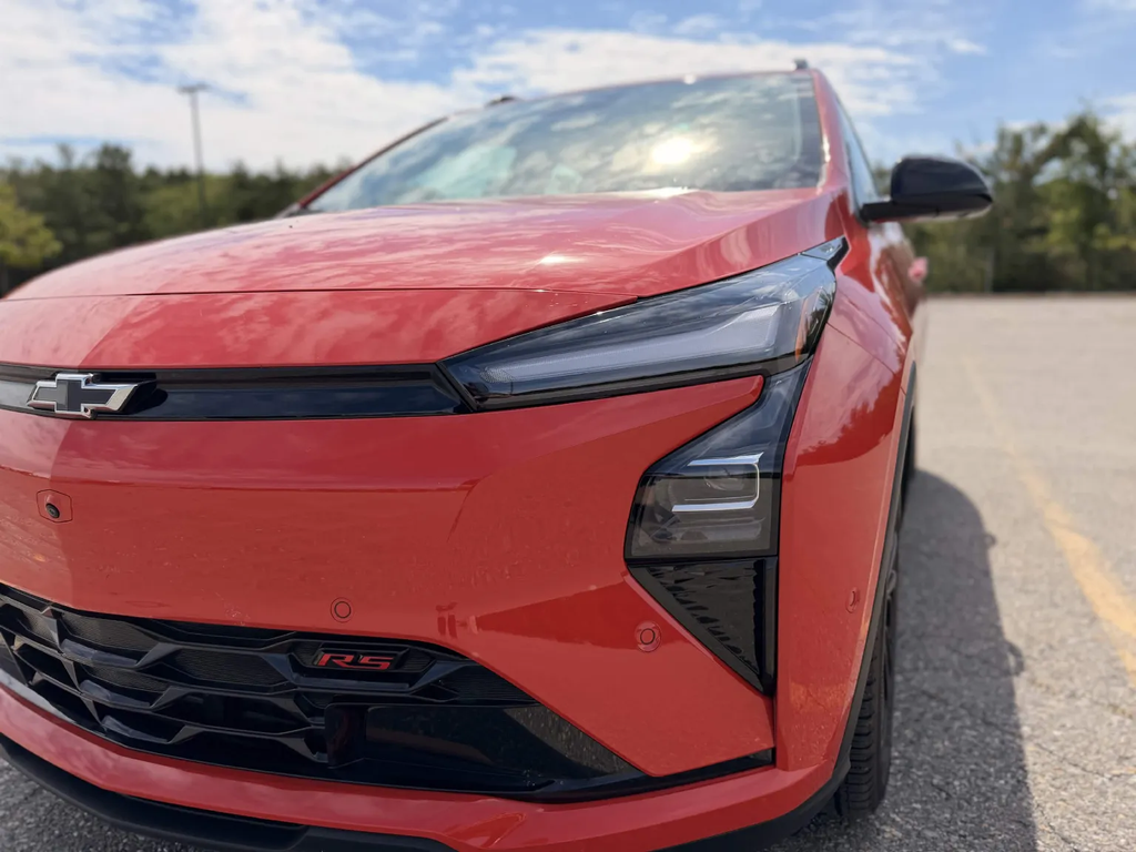 Front detail of the 2027 Chevrolet Bolt RS showing the RS badge and slim LED lighting