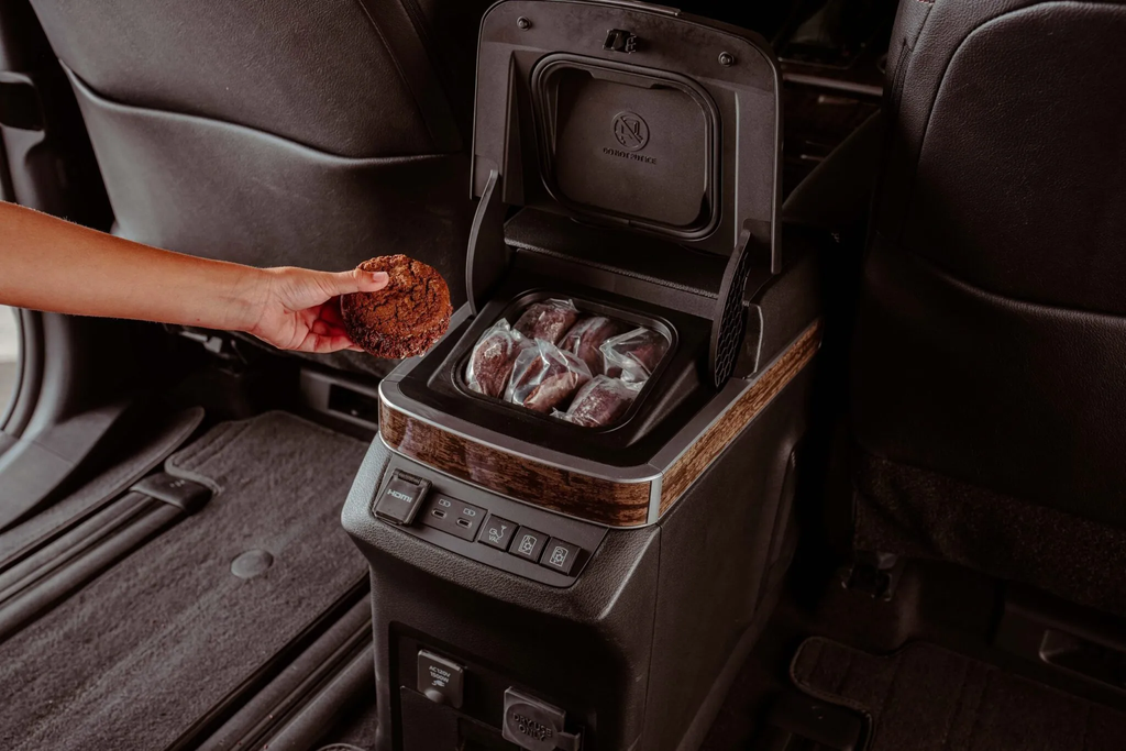 Chip Wheels ice cream sandwiches stored inside the open FridgeBox of the Toyota Sienna Platinum