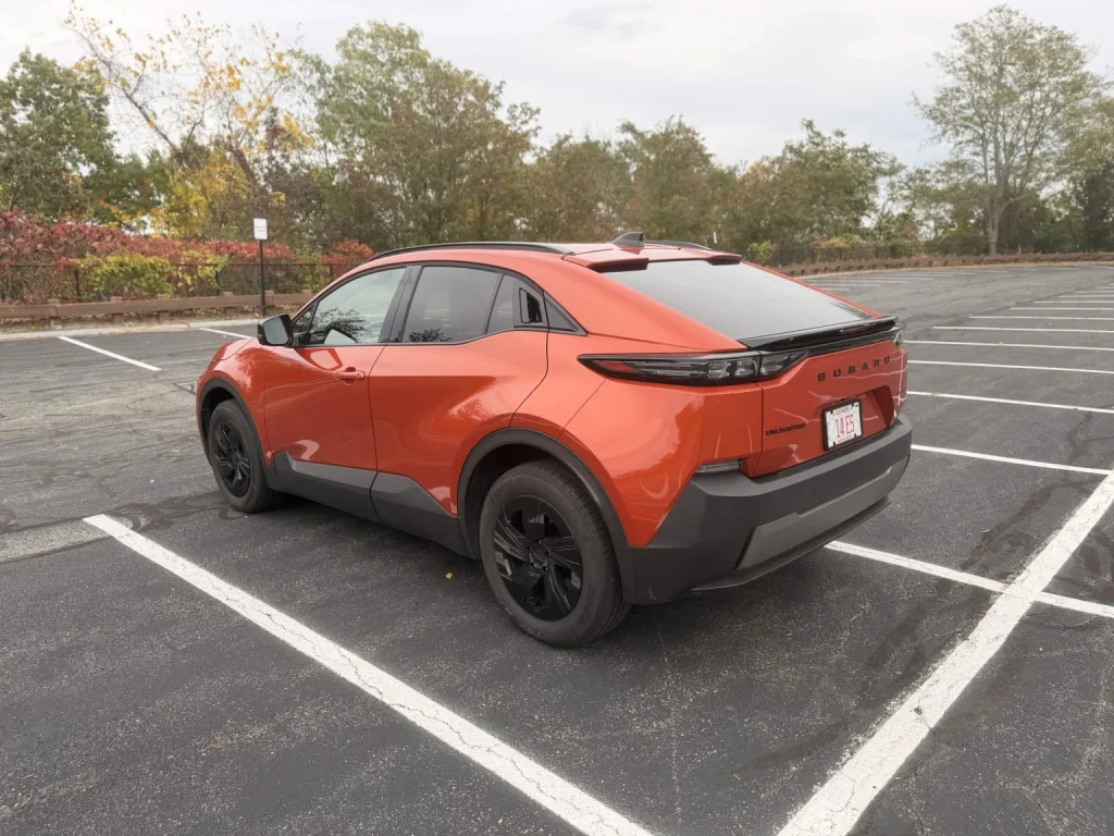 2026 Subaru Uncharted Sport rear three quarter view showing the sloped roofline
