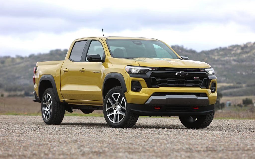 Chevrolet Colorado in yellow, front three-quarter view