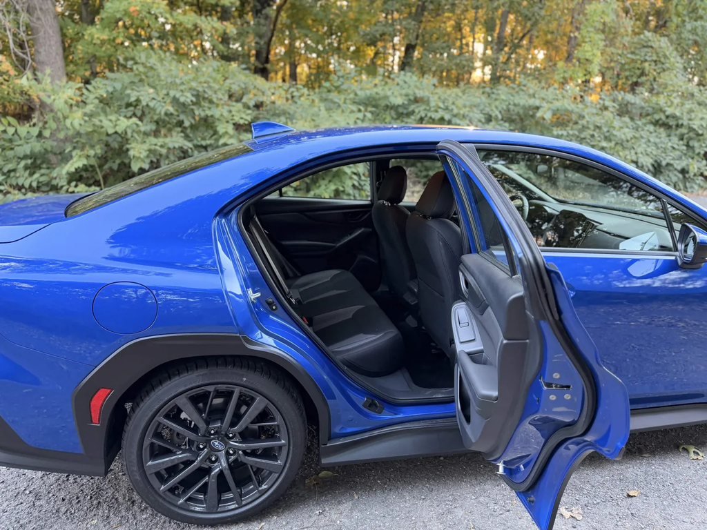 2026 Subaru WRX rear door open showing back seat space