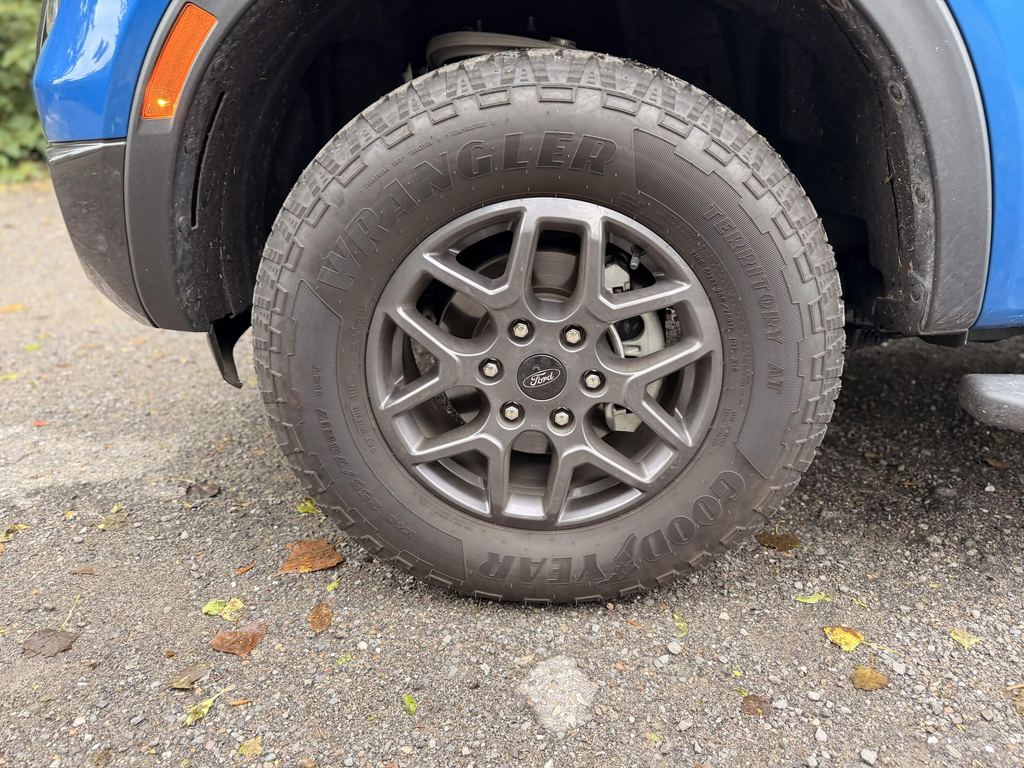 Goodyear Wrangler tire and alloy wheel on the 2026 Ford Ranger XLT